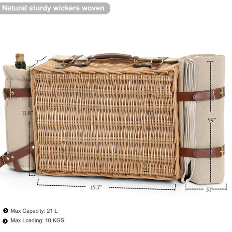 SatisInside 21L wicker basket totaling ample space for two-person outings.