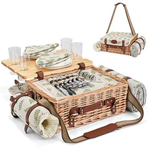 SatisInside Leaf wicker picnic basket with 21L capacity and insulated interior.