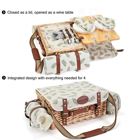 SatisInside Leaf basket lid doubles as a portable picnic table.