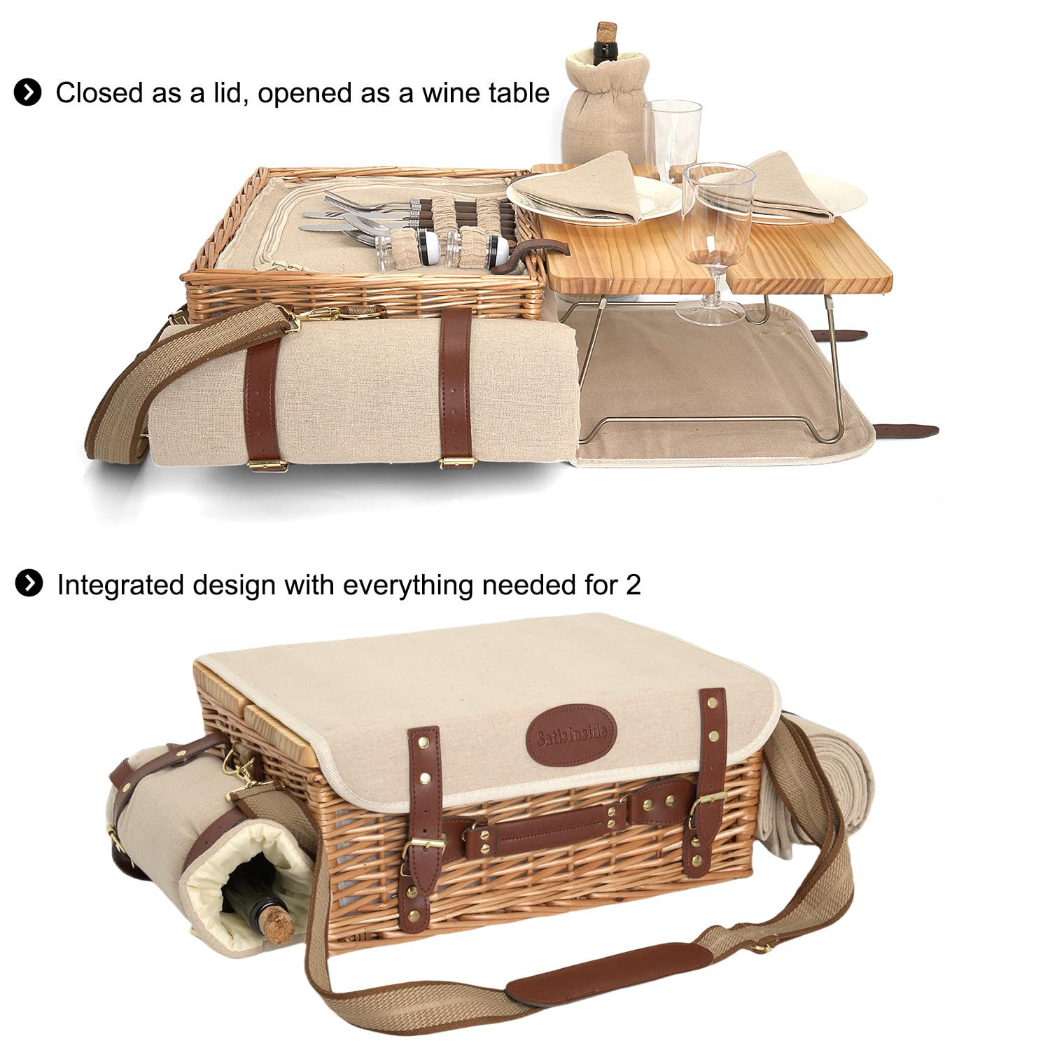 SatisInside pine lid table converts to a sturdy surface for meals outdoors.