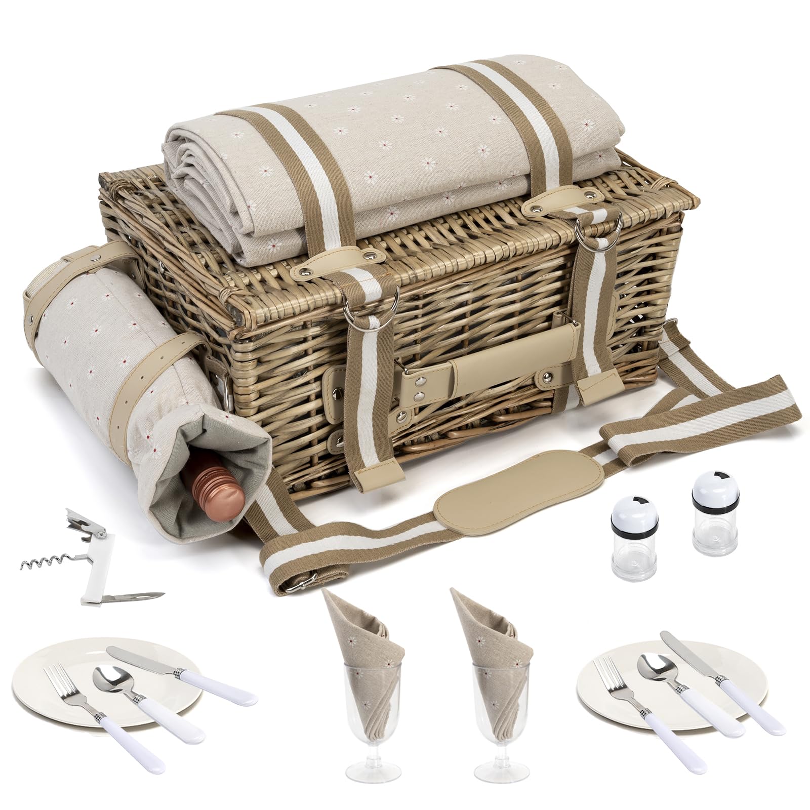 SatisInside stainless steel flatware and napkins provide sturdy dining essentials.