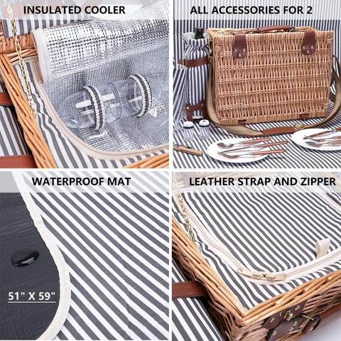 SatisInside wicker picnic basket compact design for easy transport