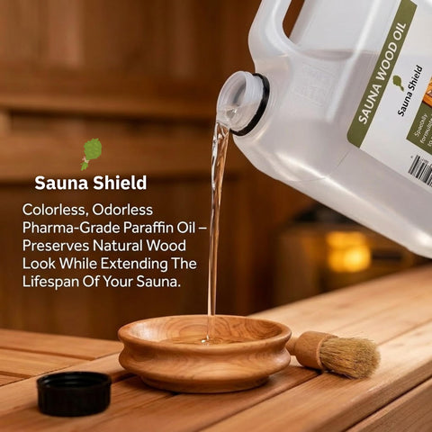 Sauna Shield Oil being applied with a brush on sauna wood
