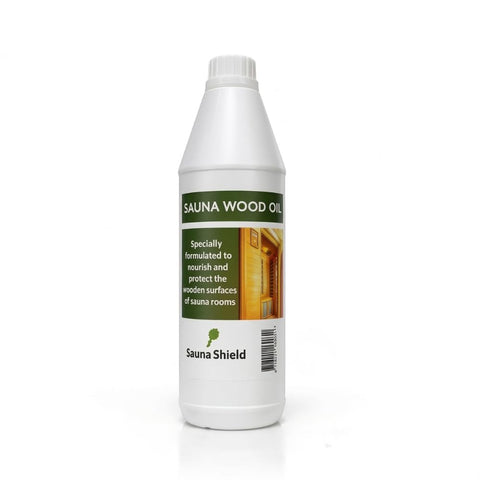 Sauna Shield Sauna Wood Oil bottle pour for deep wood protection in saunas.
