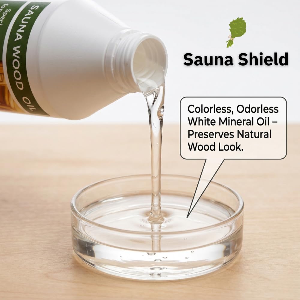 Sauna Shield Sauna Wood Oil brush application on sauna benches.