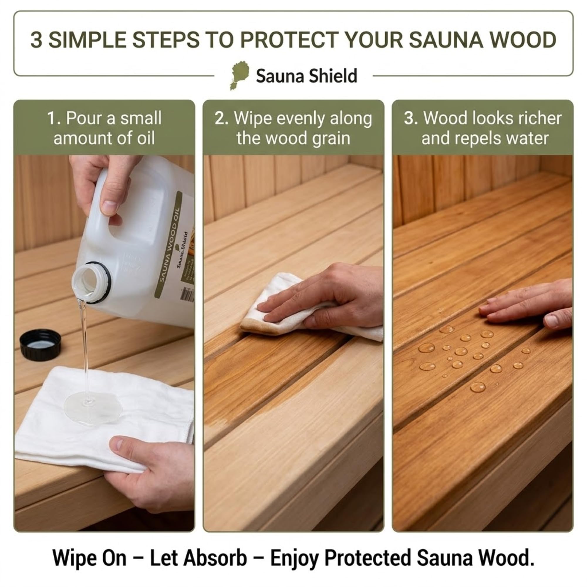Sauna Shield oil on indoor sauna benches preserving texture