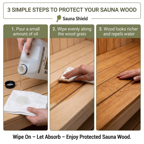 Sauna Shield oil on indoor sauna benches preserving texture