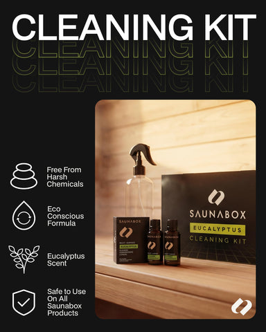 SAUNABOX all-natural sauna cleaning kit back bottle demonstrates skin-safe formula