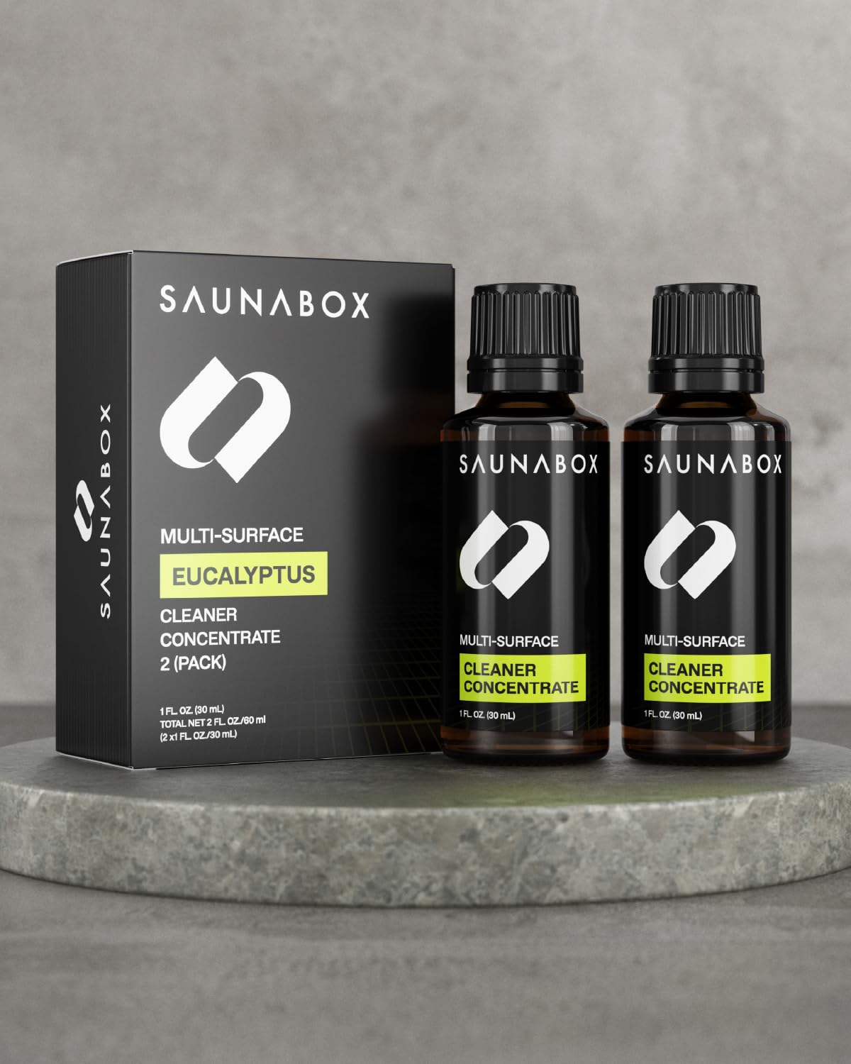 SAUNABOX dilution guide image illustrates concentrate-to-water use