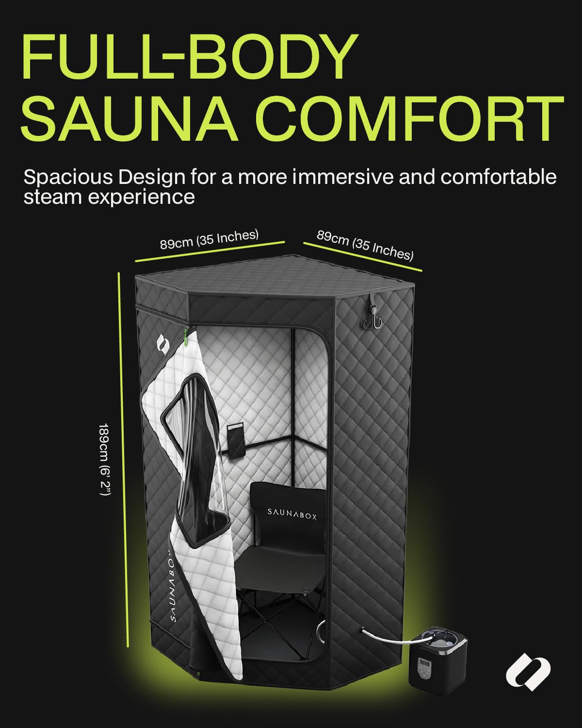 SAUNABOX SmartSteam Pro portable chair during a relaxing session