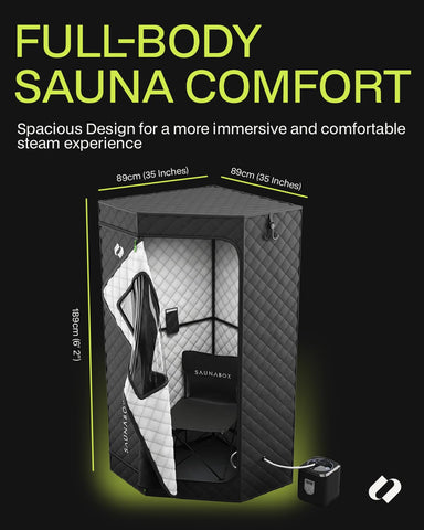 SAUNABOX SmartSteam Pro portable chair during a relaxing session