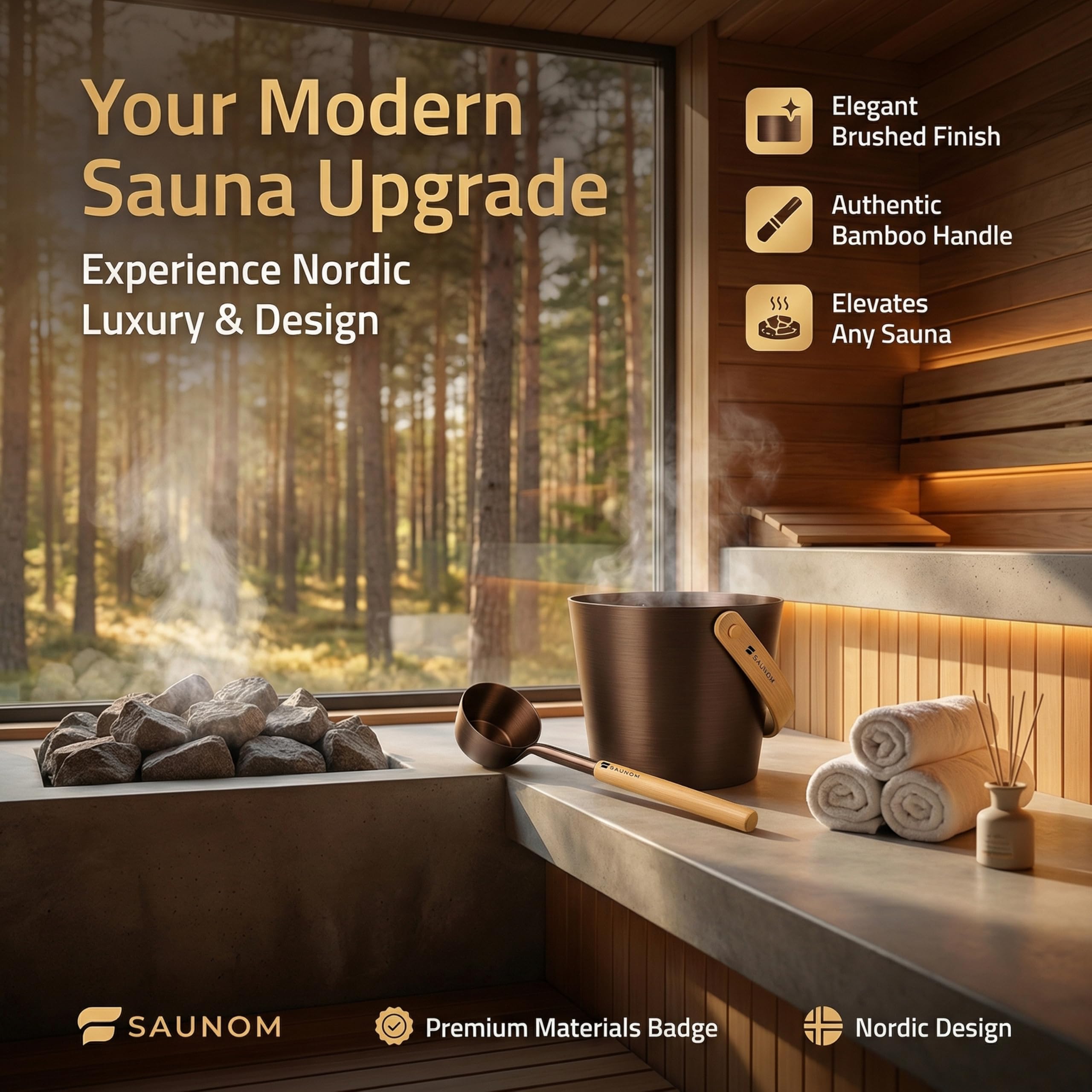 SAUNOM sauna ladle with bamboo handle for a secure grip