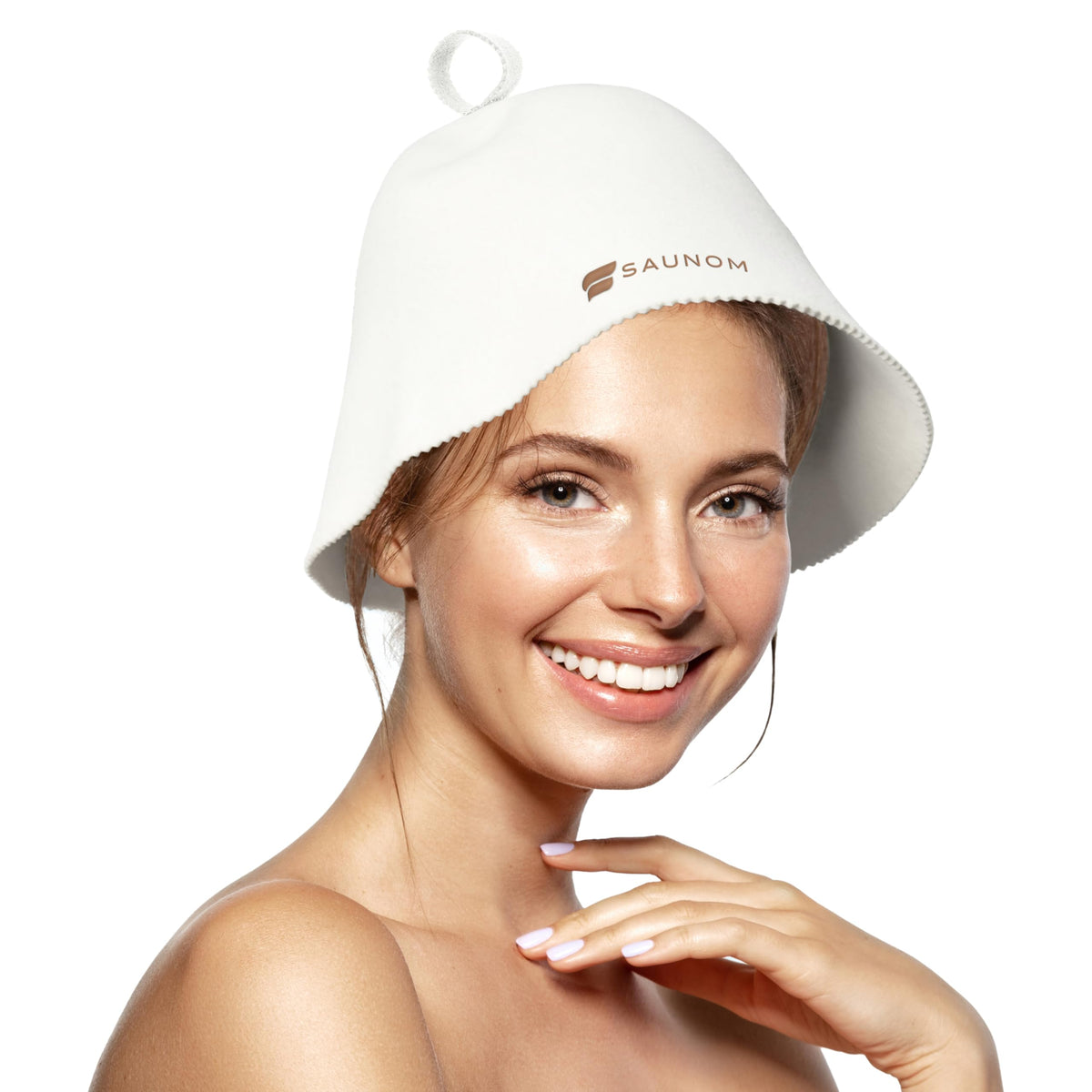 SAUNOM premium merino sauna hat front view highlights soft, breathable fabric