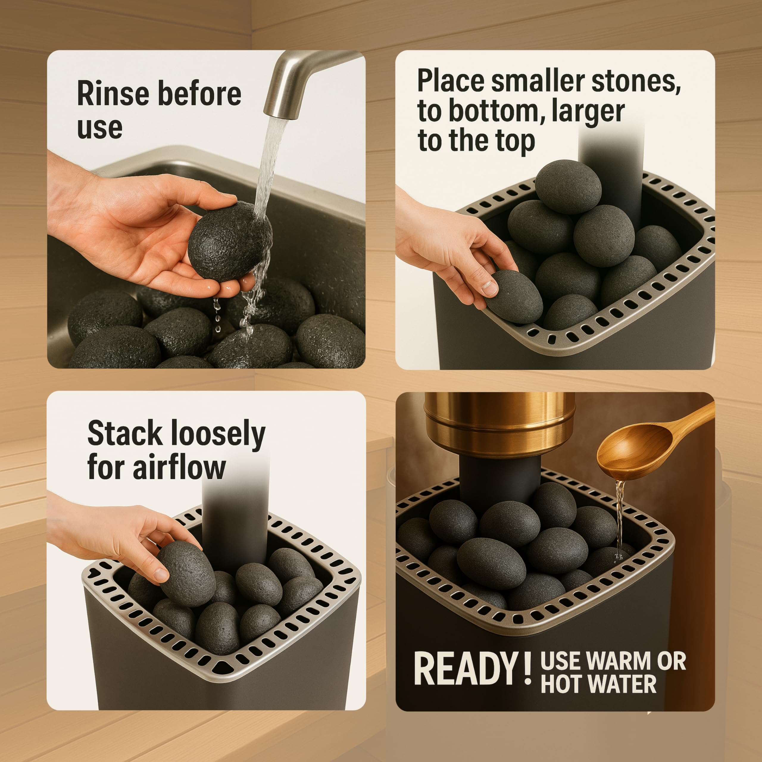 SAUNOM durable crack-resistant stones for long-term sauna use