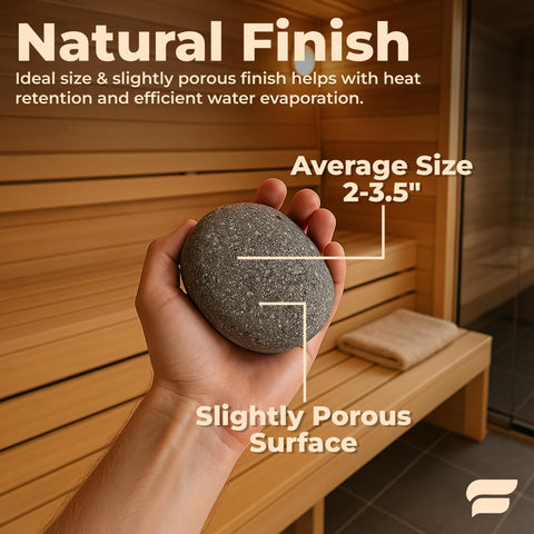 SAUNOM rocks demonstrating heat retention for longer steam sessions