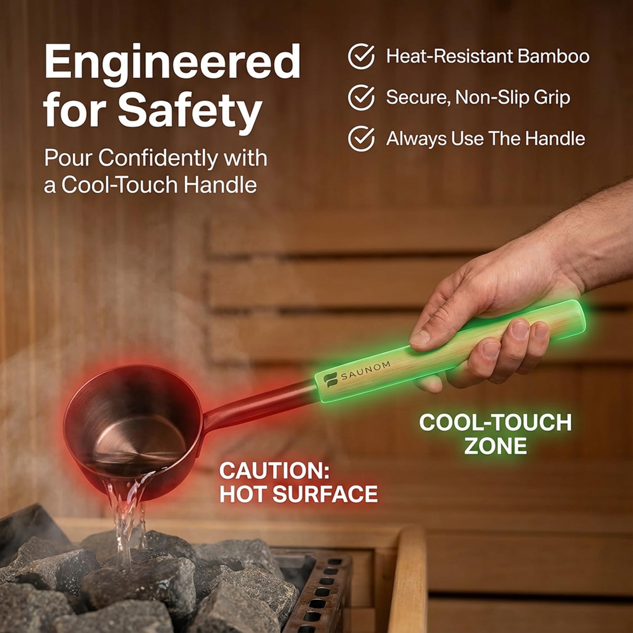 Pour action with SAUNOM ladle for controlled steam
