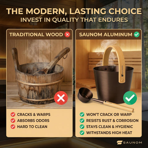 SAUNOM sauna set overview emphasizing premium materials and design