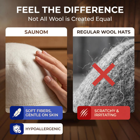 SAUNOM Wool Sauna Hat fabric displays moisture-wicking fibers for drier, more comfortable use.