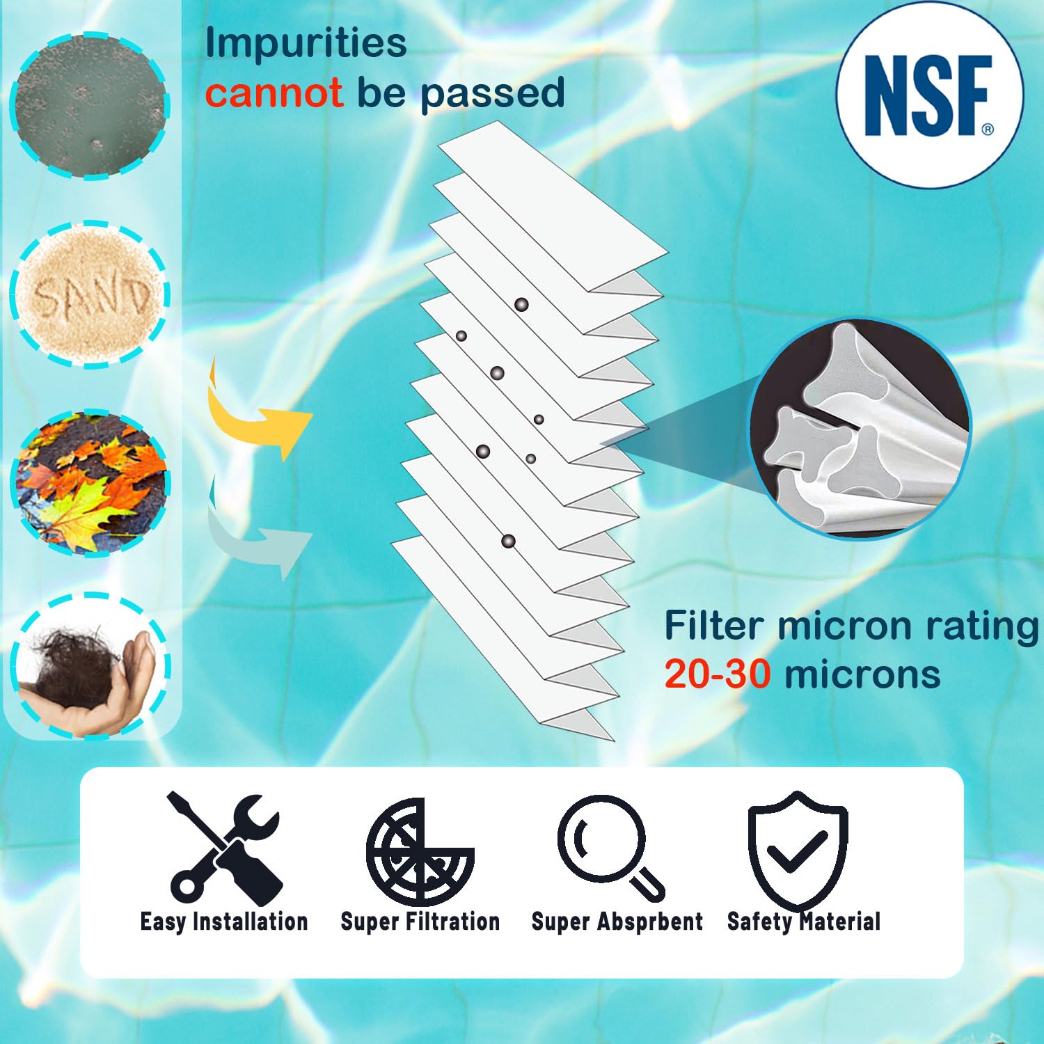 Savener filter provides 50 sq ft filtration area for crisp spa water.