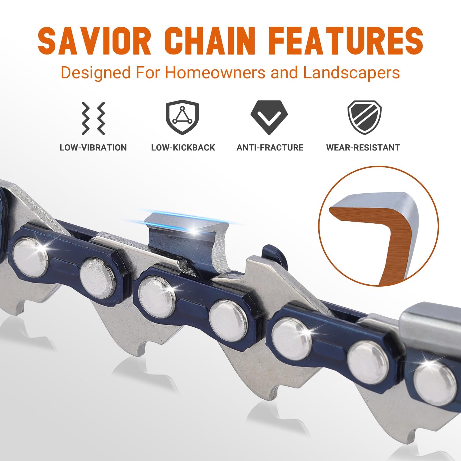 Savior 0.063 inch gauge chain offers durable wear and reliable cutting.
