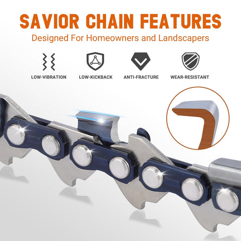 Savior 0.063 inch gauge chain offers durable wear and reliable cutting.