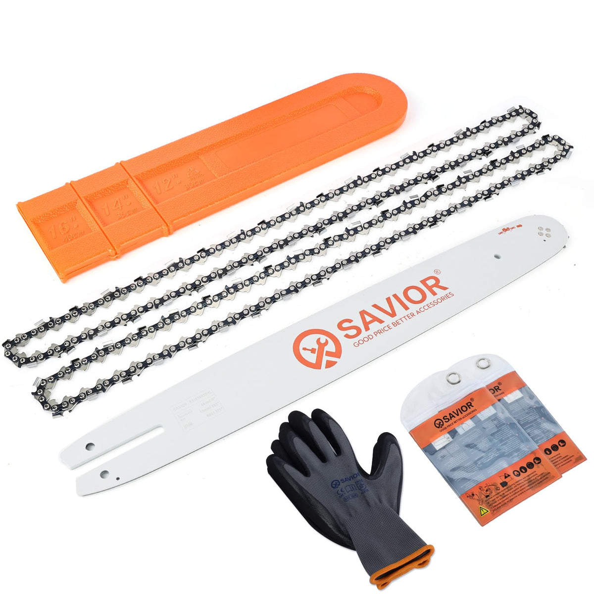 Savior 18-inch guide bar ready for quick bar changes on mid-size saws.