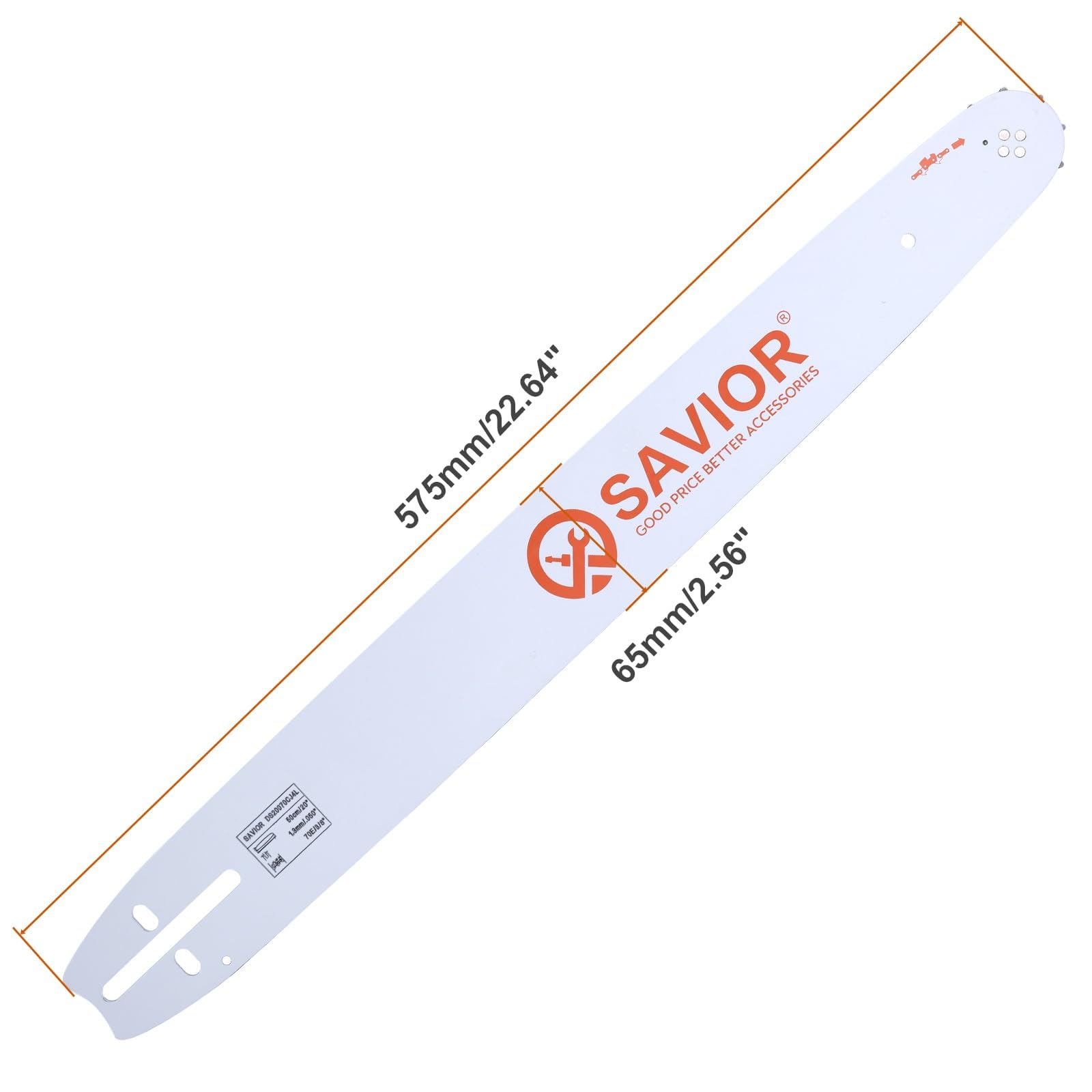 Savior 20-inch guide bar with reversible design to extend bar life.