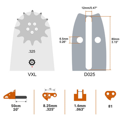 Savior 81-drive-link chain with .063 gauge for durability