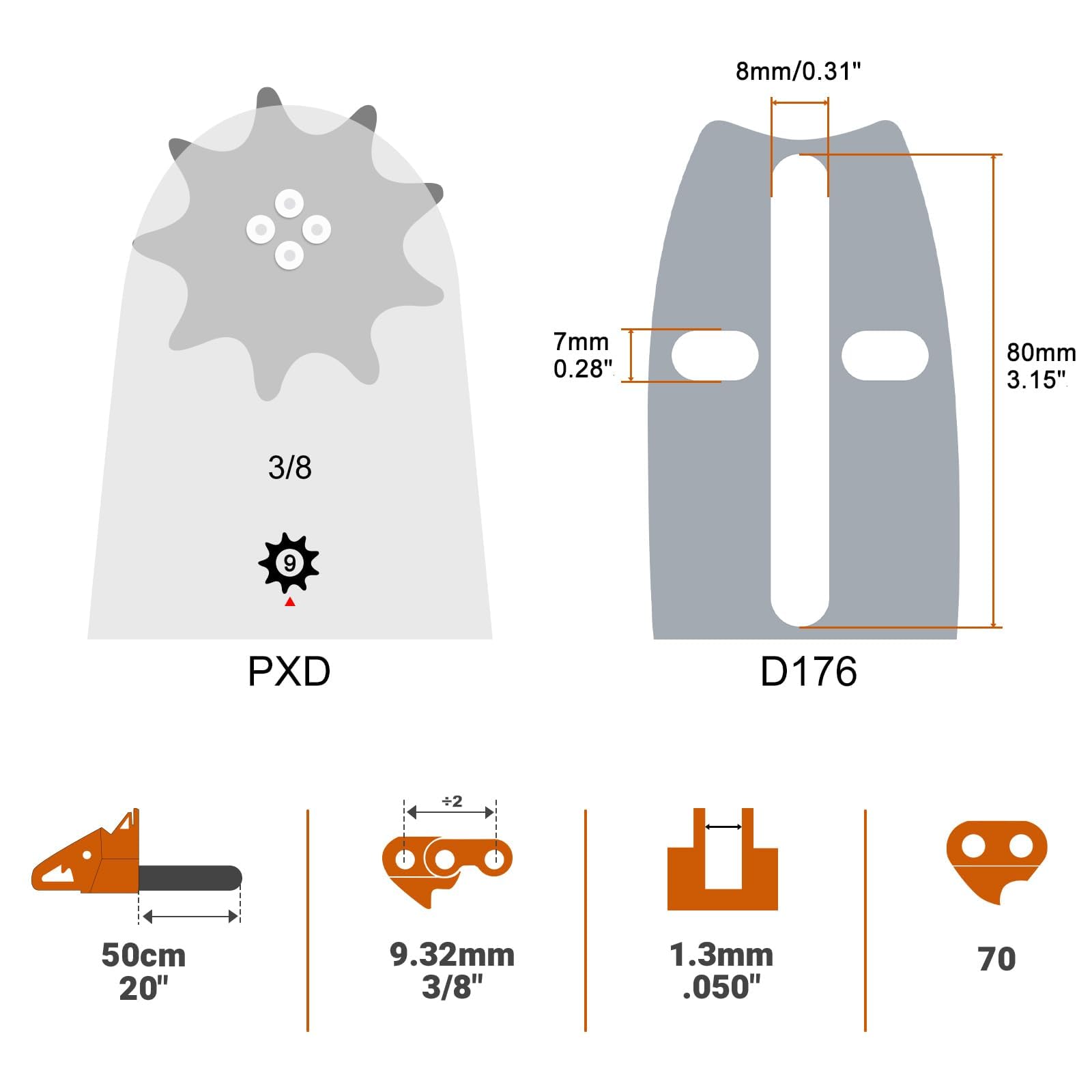 Close-up of Savior D70 chain showing full chisel teeth for efficient cutting.