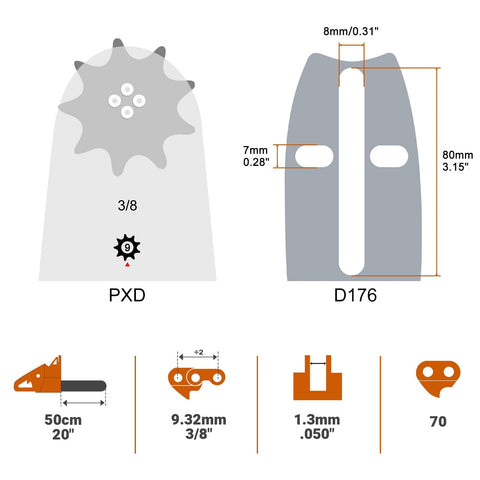 Close-up of Savior D70 chain showing full chisel teeth for efficient cutting.