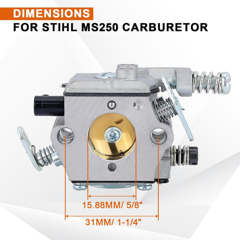Savior MS250 carburetor top view for Stihl MS250, compact design aids quick installation.
