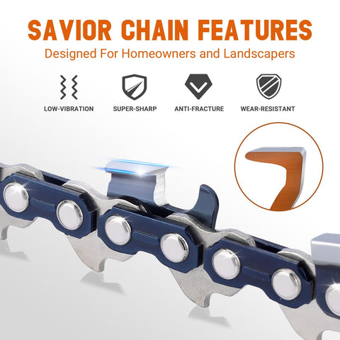 Savior bar and chain feature protective oil coating to reduce wear.