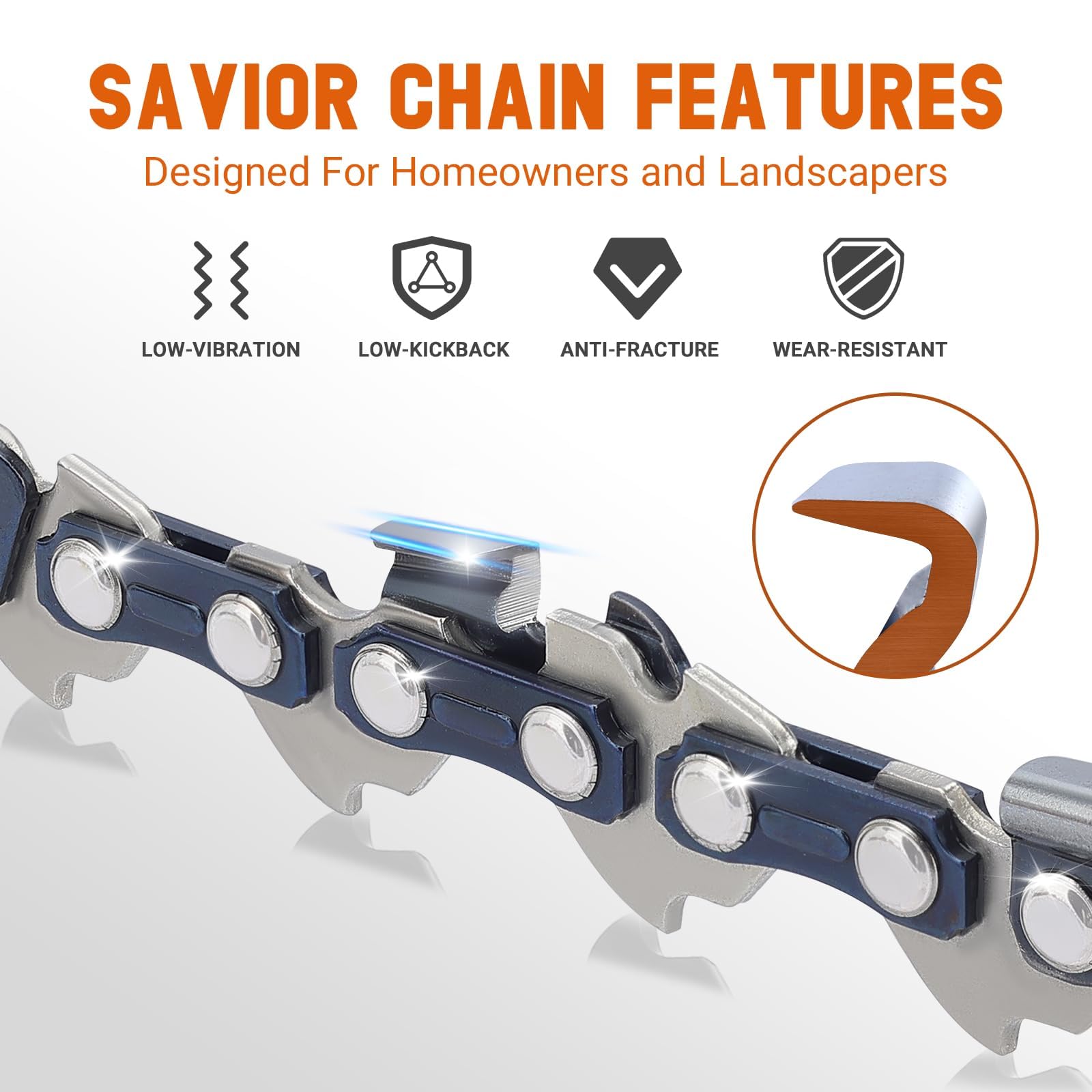 Savior S50 chain teeth close-up ready for smooth cutting