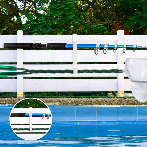 Savita waterproof pool pole hook withstands outdoor moisture.
