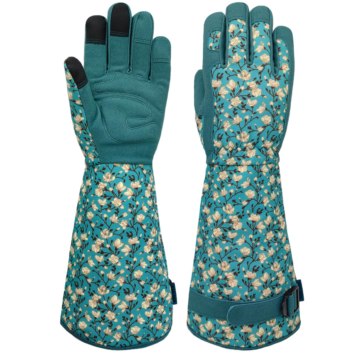 SAVJOB lake-blue gardening gloves with thorn-proof palm for pruning tasks.
