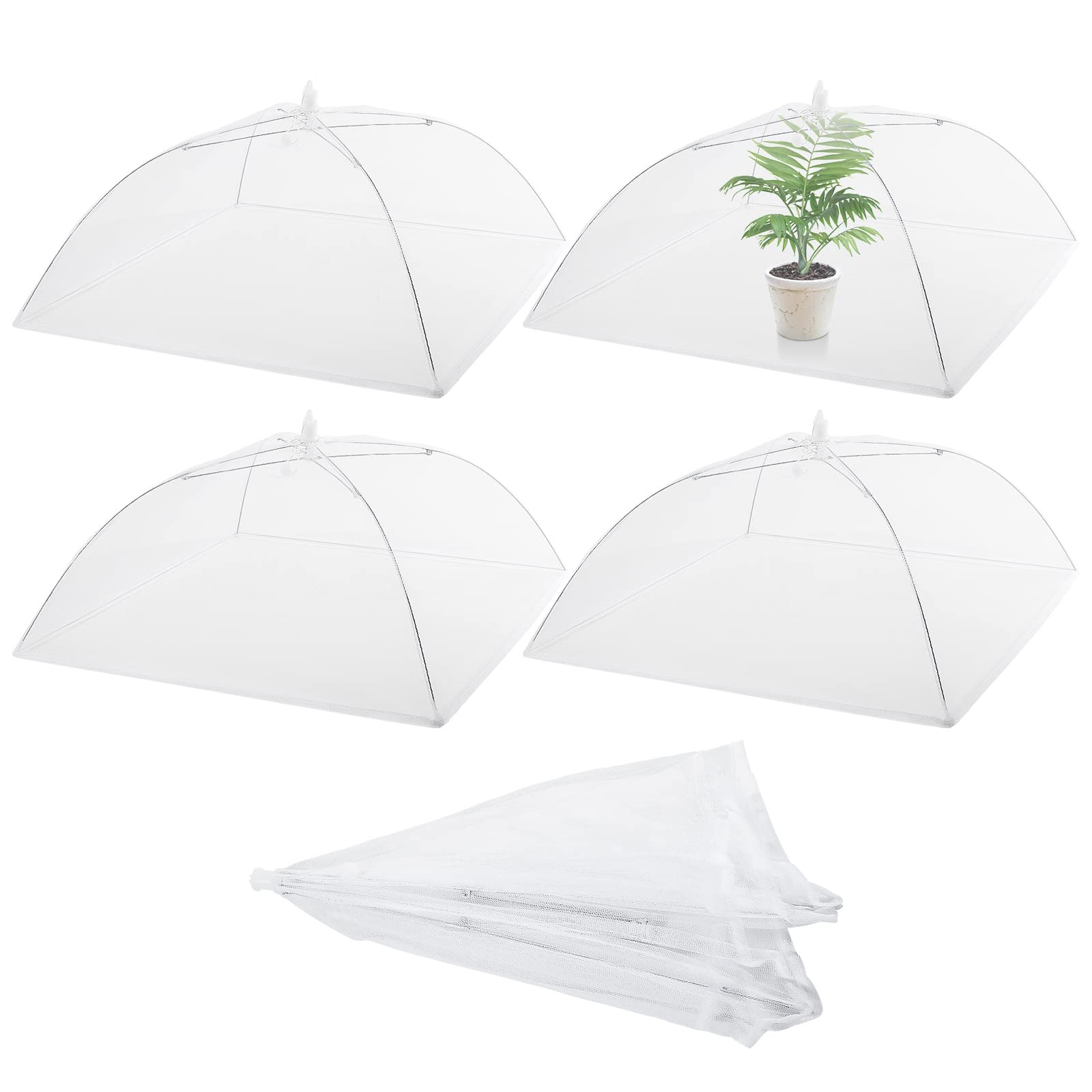 Sawysine mesh plant cover dome in white protecting seedlings with airflow.