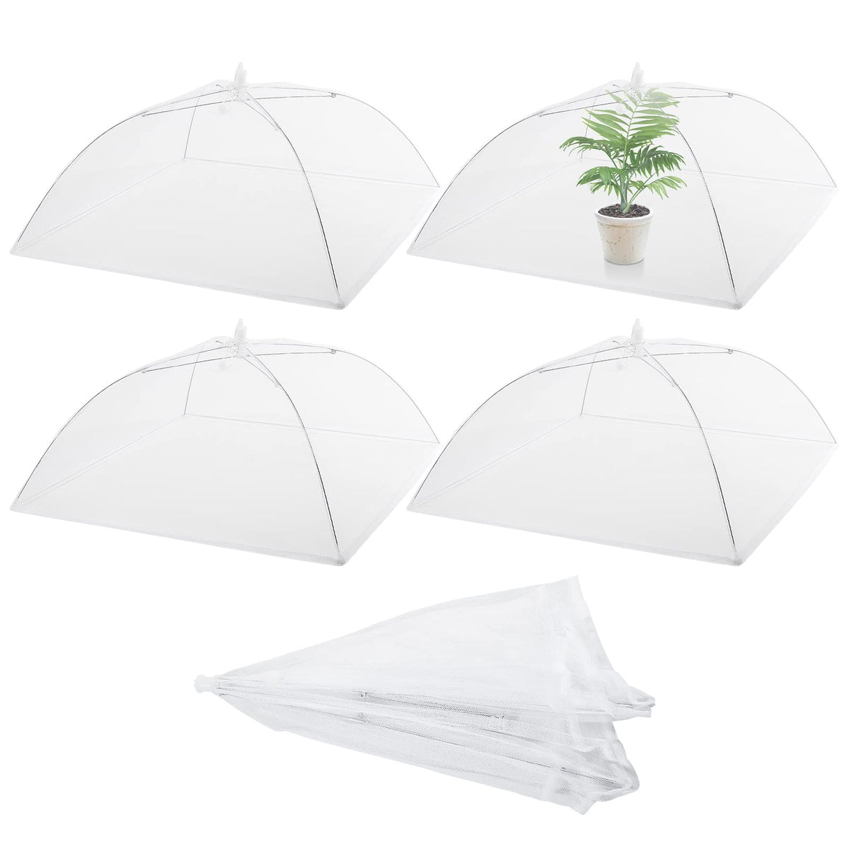Sawysine mesh plant cover dome in white protecting seedlings with airflow.