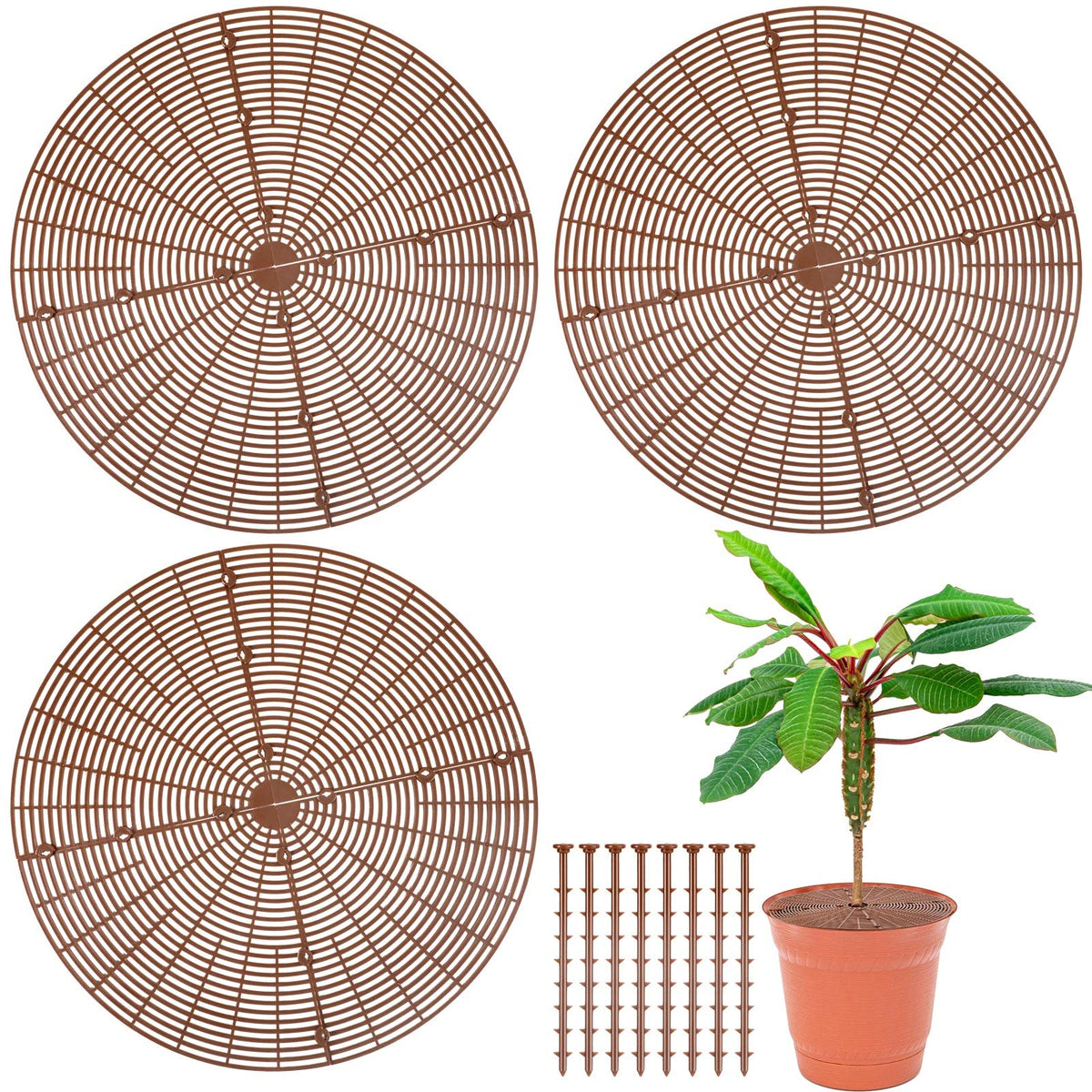Sawysine plant pot cover grid coffee 20-5in diameter with center cutout protects floors