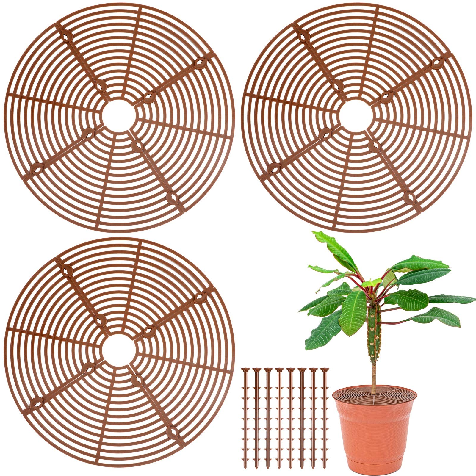 Sawysine plant pot grid cover in coffee color protecting soil in 11.8 inch pot