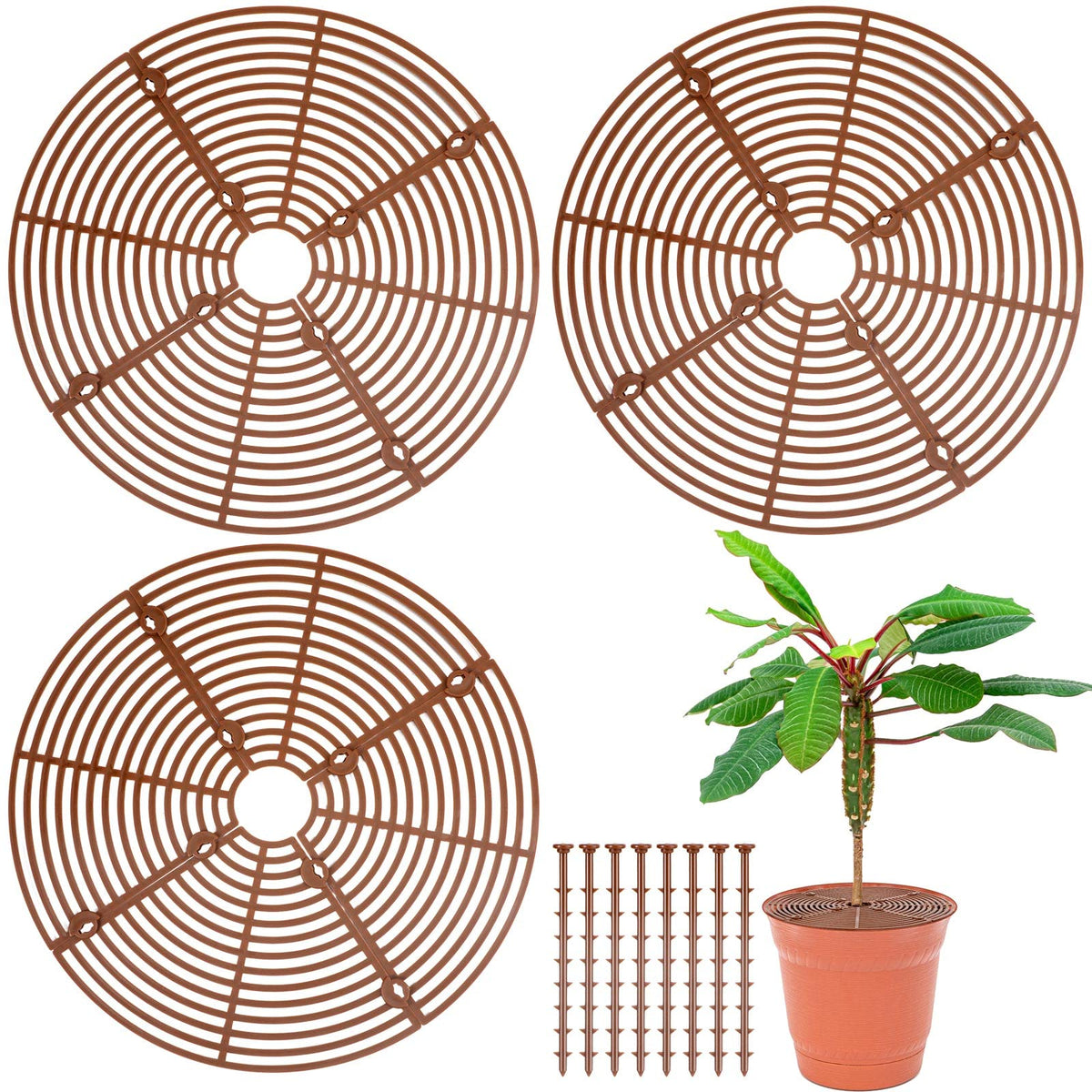 Sawysine plant pot grid cover in coffee color protecting soil in 11.8 inch pot