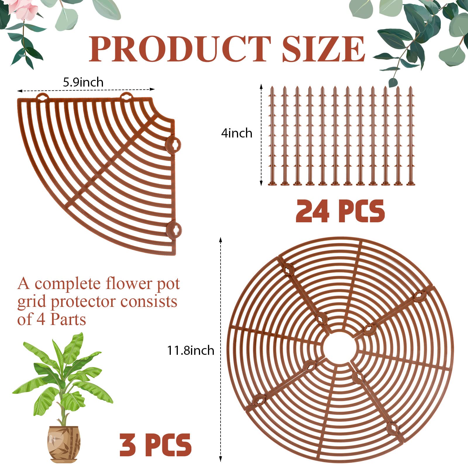 Sawysine grid cover with stakes in coffee color for pot stabilization