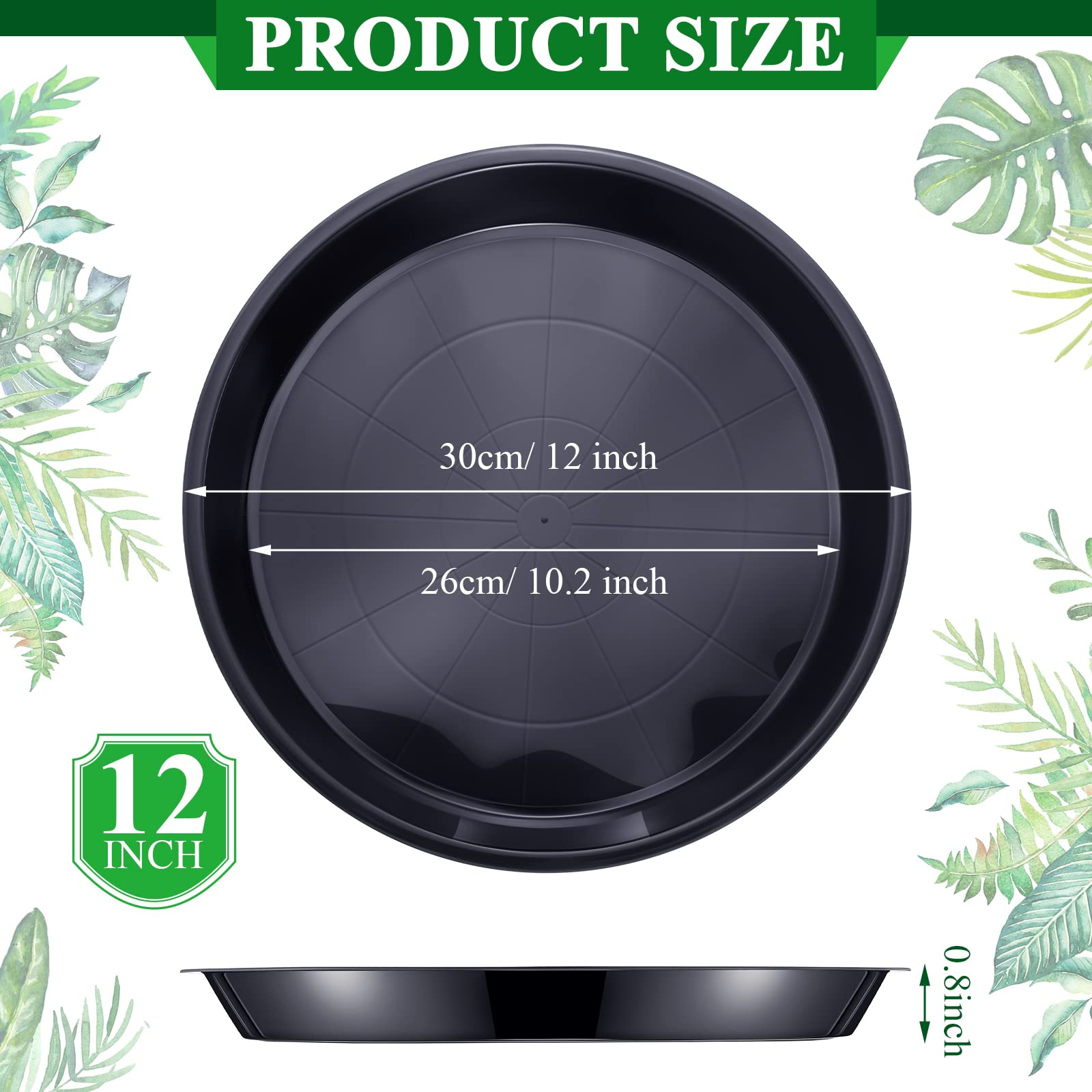Sawysine 12-inch plant saucer side view showing sturdy plastic