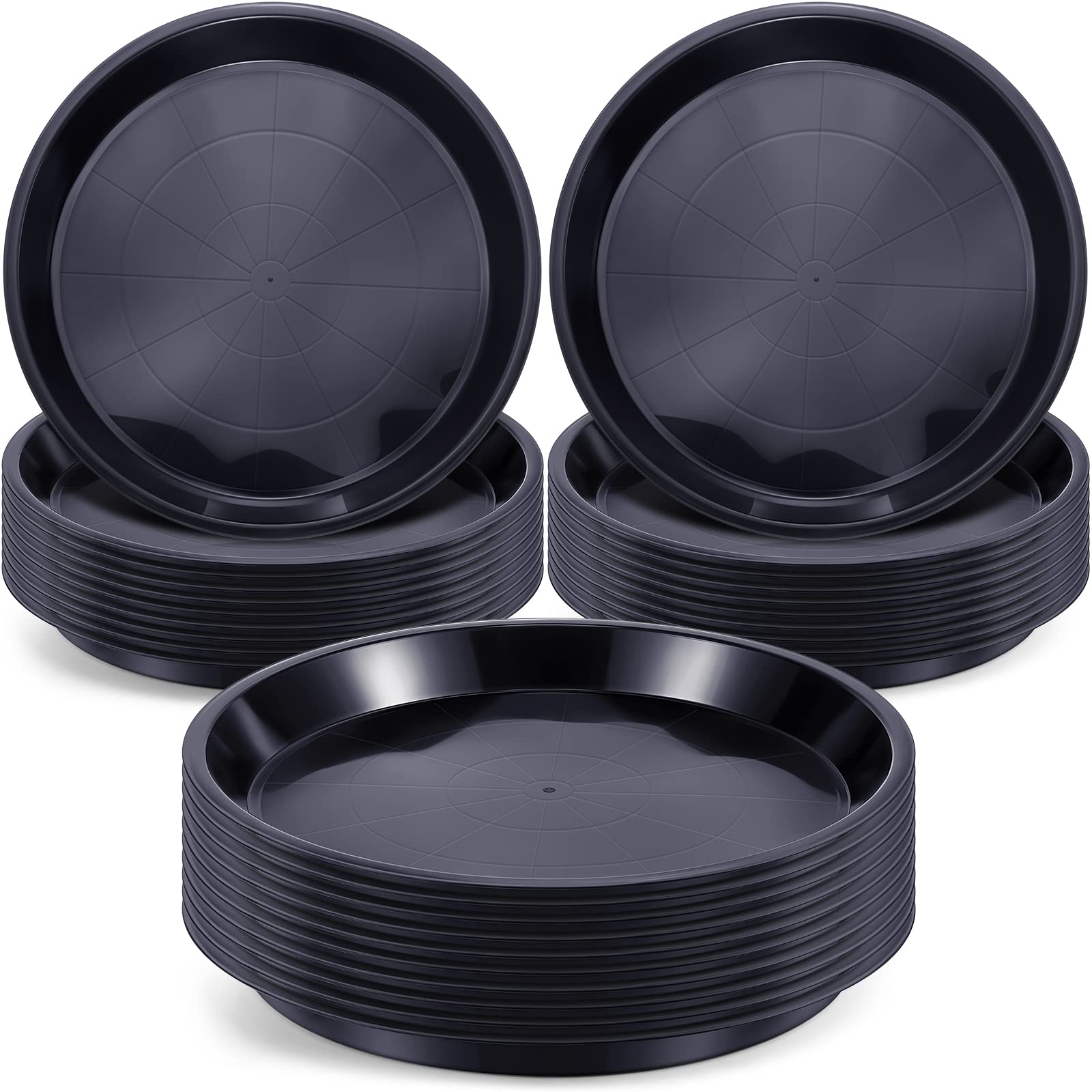 Sawysine 12-inch plant saucer top view, round black tray keeps floors dry