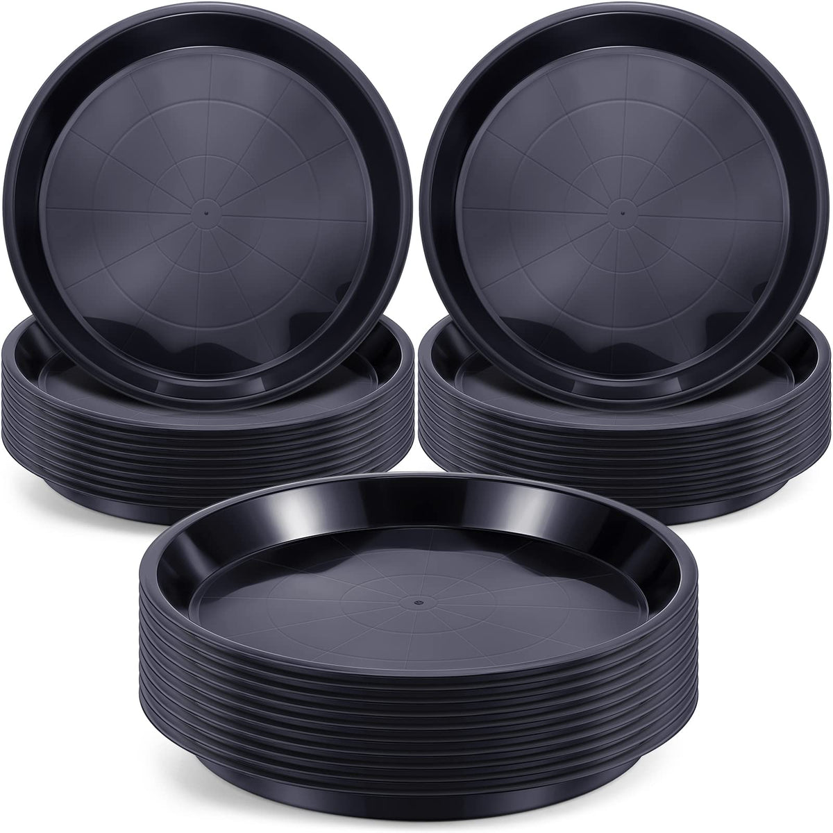 Sawysine 12-inch plant saucer top view, round black tray keeps floors dry
