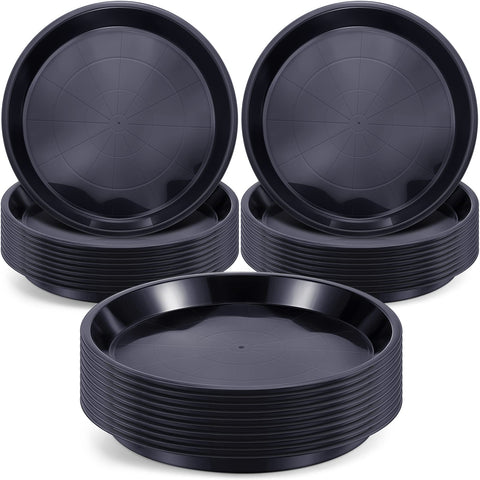 Sawysine 12-inch plant saucer top view, round black tray keeps floors dry
