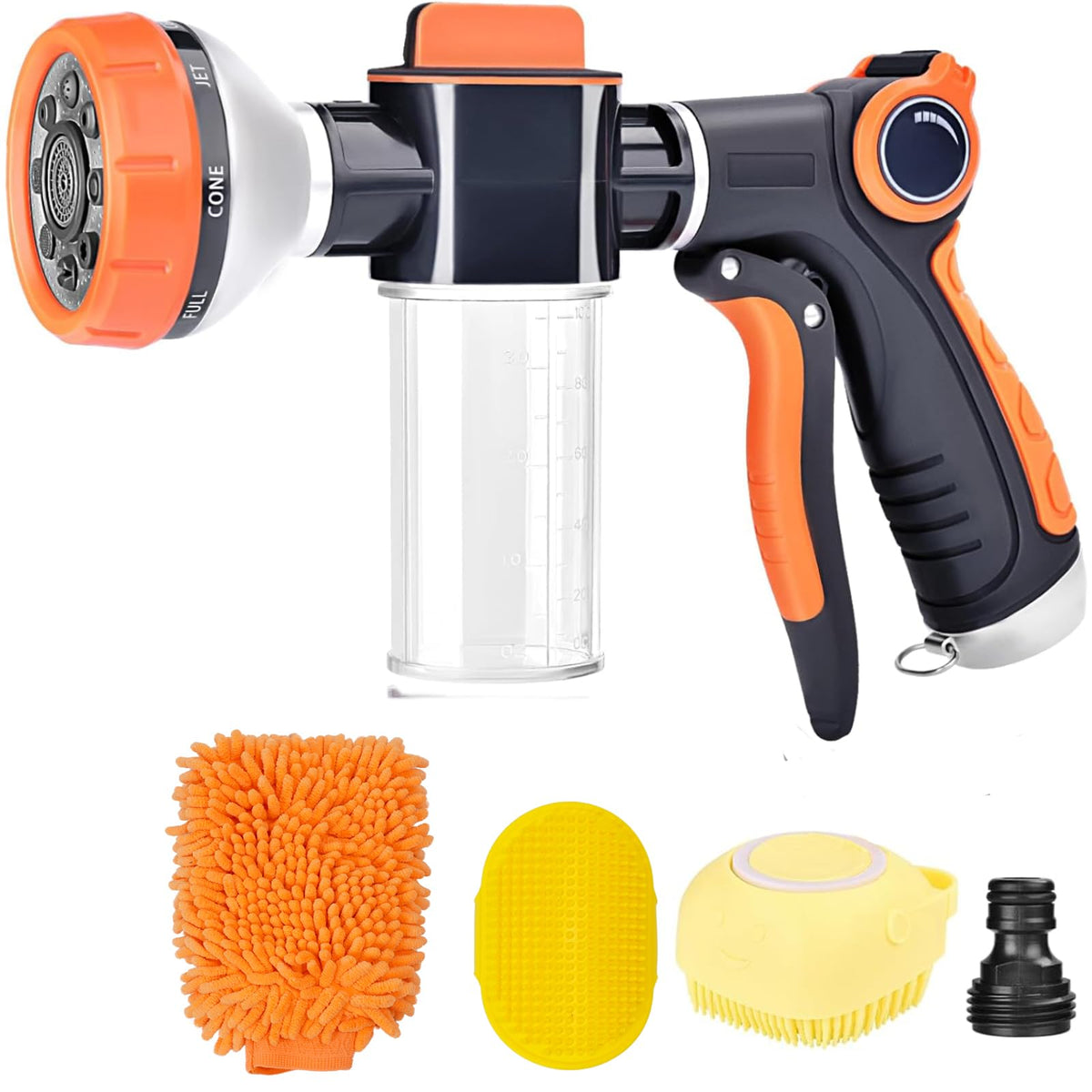 SAYA KIJI garden hose nozzle with 8-pattern spray for versatile outdoor watering.