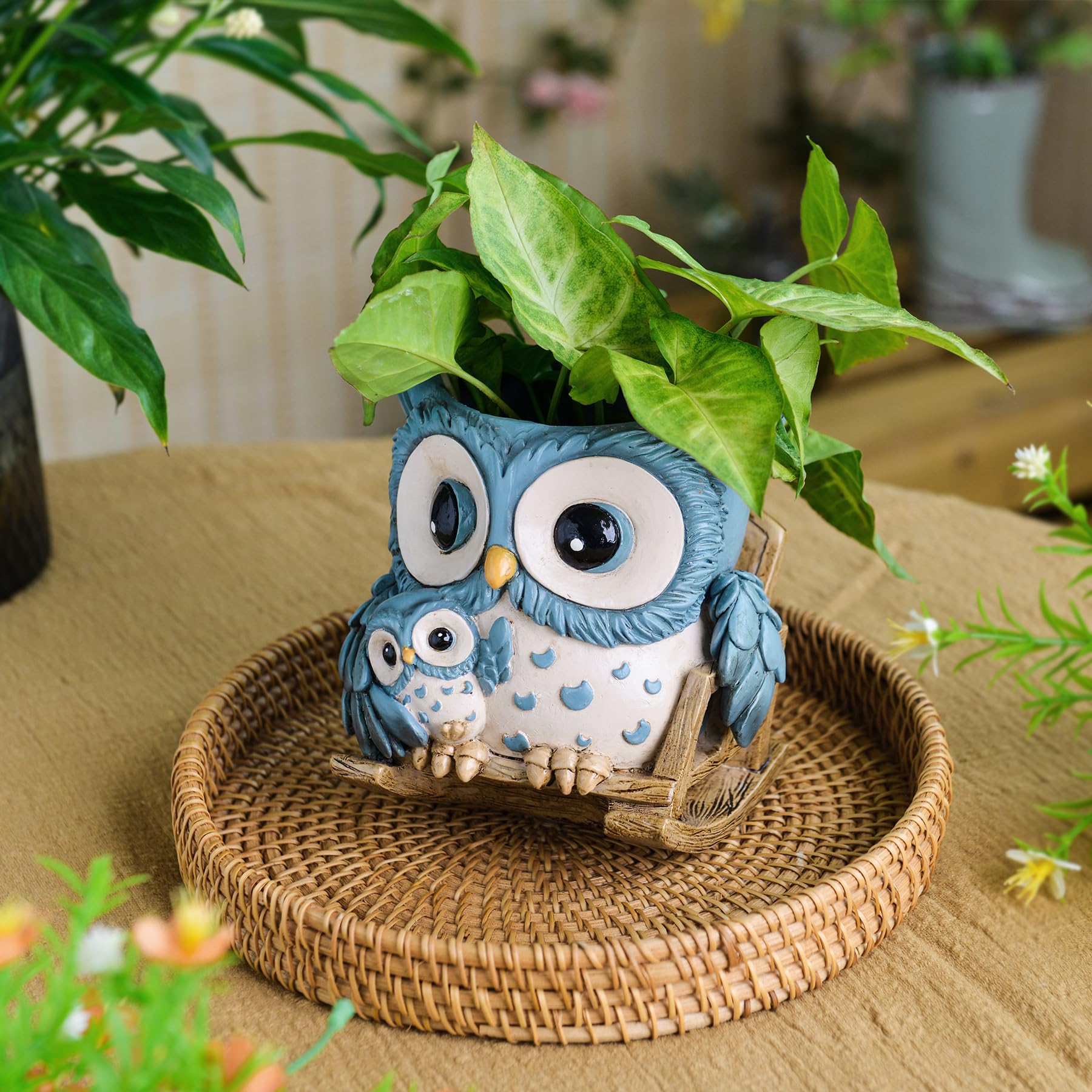 Saysmile mother-and-baby owl pot enhances space with compact planter size