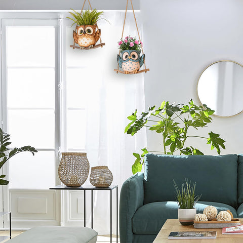 Saysmile Swing Owl planter hangs easily on patios or windows