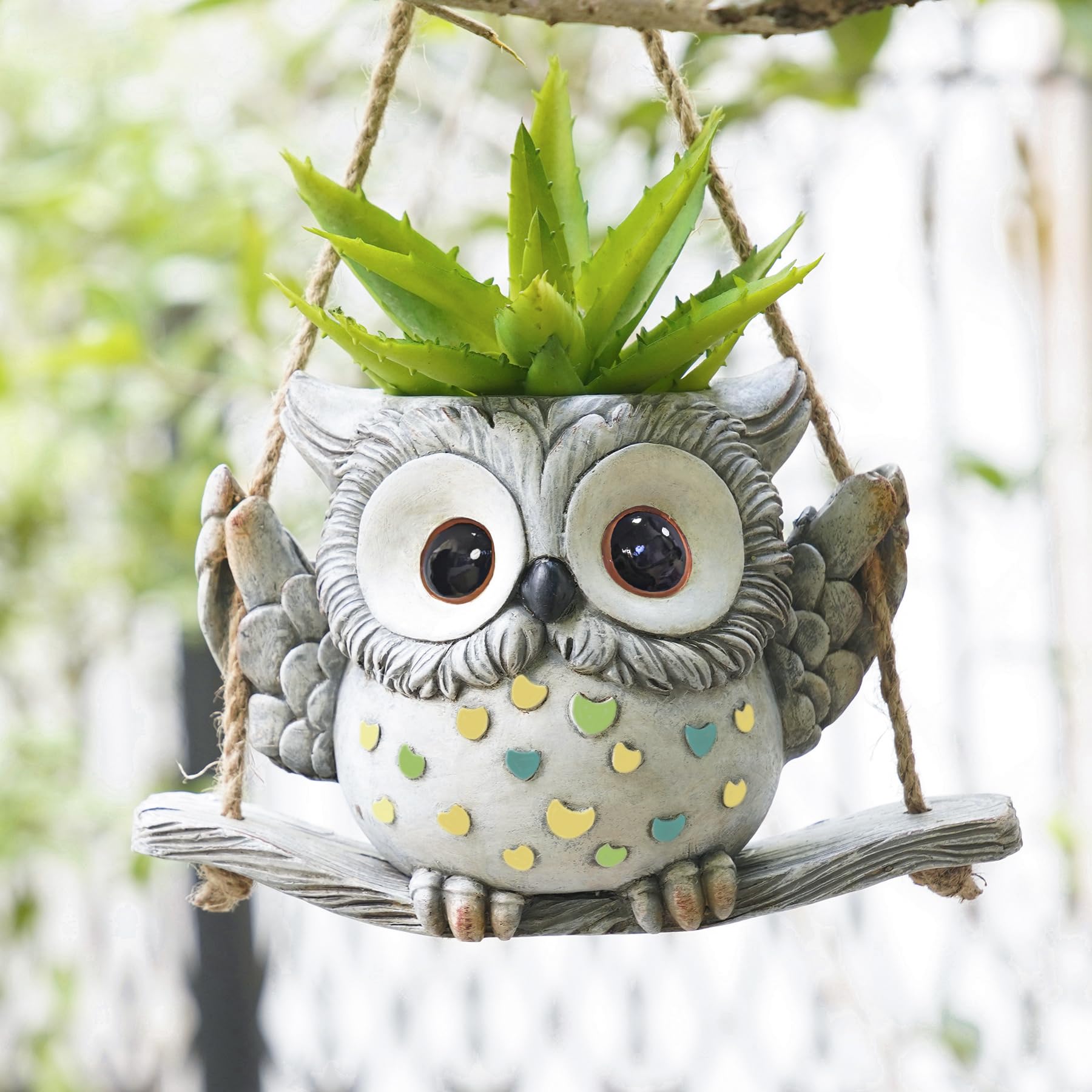Saysmile Swing Owl planter in indoor decor setup adding whimsy to a shelf.
