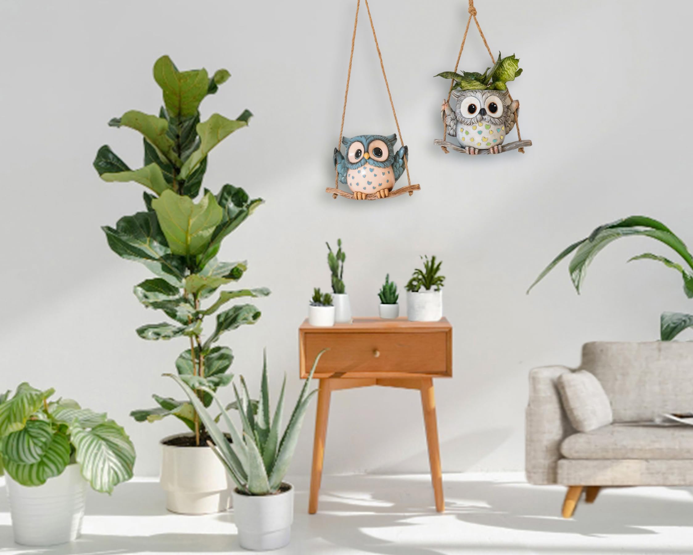 Saysmile Swing Owl planter with removable stopper for watering control.